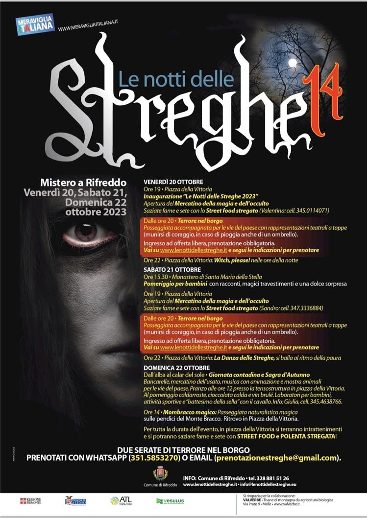 Rifreddo - Notti delle streghe. Ultimi posti disponibili per i biglietti di Terrore nel borgo e le iscrizioni al mercatino tematico. L’evento più oscuro dell’anno si terrà tra il 20 ed il 22 ottobre